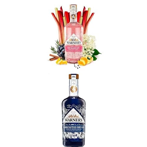 Warner’s Rhubarb Flavoured Gin & Harrington Dry Gin 70cl Bundle, Premium Fruit & Dry Gin Bundle, Great for Gin Gifts, Naturally Pink Gin With Real Rhubarb Juice, Ideal For Gin Based Cocktails