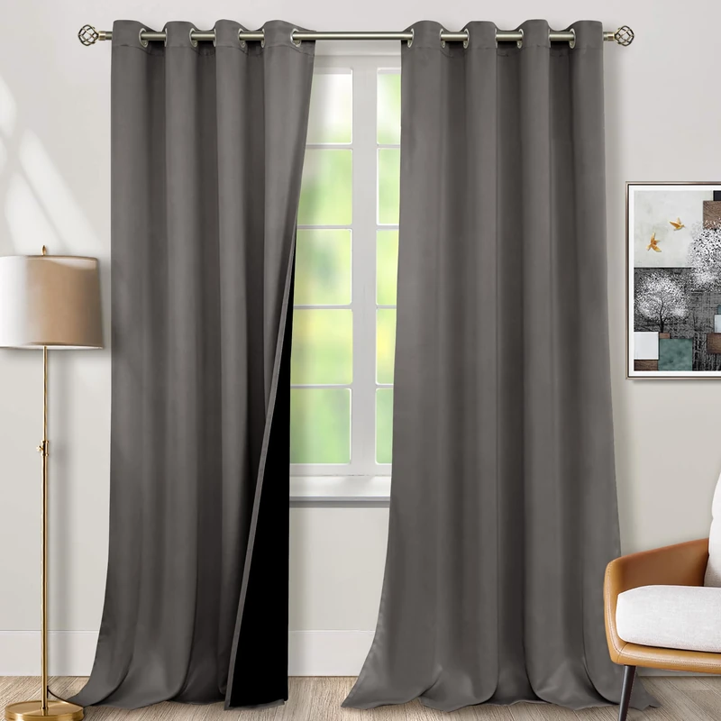 BGment Grey Blackout Curtains 95 Inches Long 2 Panels Set for Living Room, Thermal Insulated 100% Light Blocking Curtains & Drapes, Grommet Soundproof Curtains for Bedroom Window, Each 52 Wide