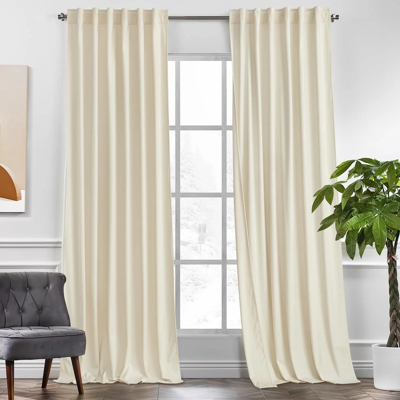 KGORGE Velvet Curtains Beige Blackout 84 inches 2 Panels for Bedroom