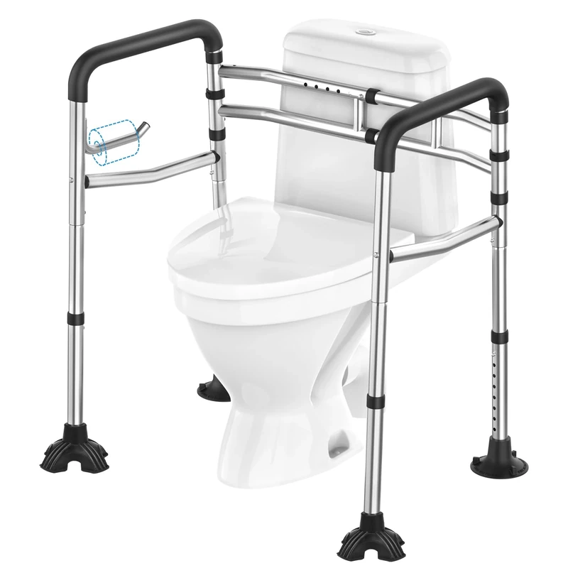 UGarden Upgraded Heavy-Duty Stainless Steel Toilet Safety Rail, 380LBS Toilet Frame with Arms and Toilet Paper Holder, Adjustable Detachable Toilet Rails for Disabled, Elderly - Fits Most Toilets