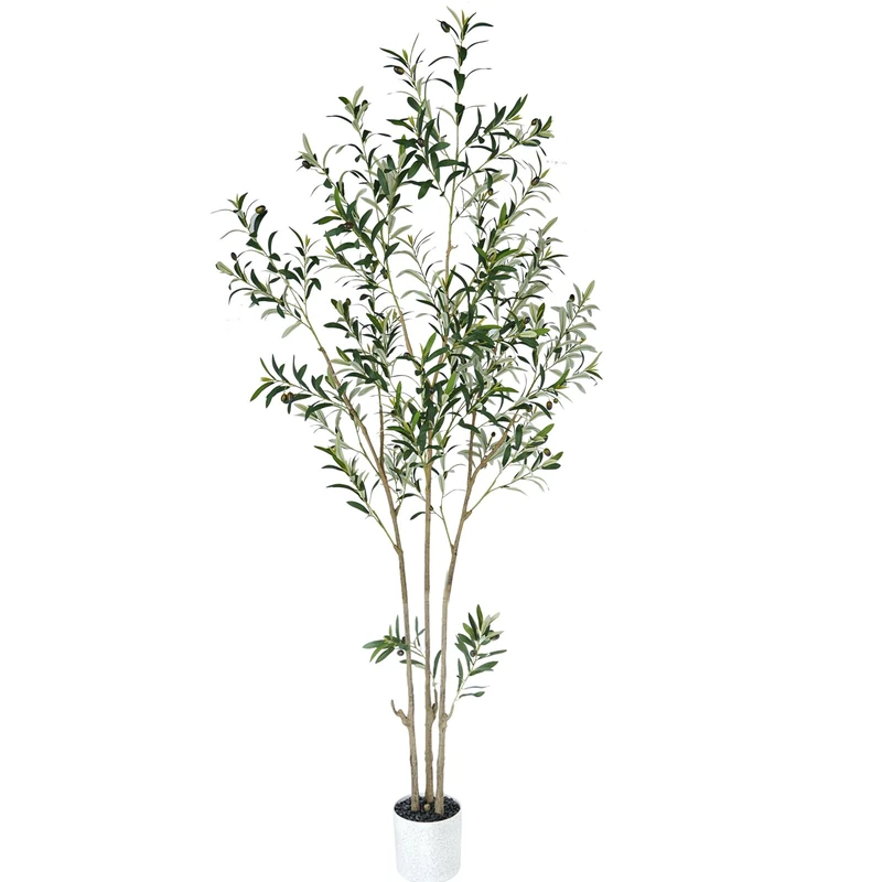SwinDuck 7 Feet (84'') Olive Tree Fluffy Artificial Plants Indoor for Home Corner, Faux Olive Tree for Modern Home Office Living Room Floor Decor Indoor