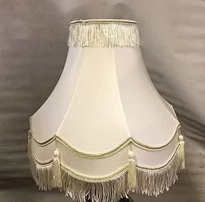 Victorian Style Ivory/Cream Double Scallop Table/Floor Lamp Shade with Gold Trim Fringe & Tassel (22") - Image 1