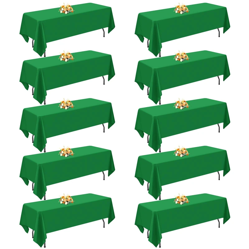 10 Pack Green Tablecloths Rectangle for 8 Foot Tables,60 x 126 Inch Tablecloth,Wrinkle Resistant Washable Tablecloth,Polyester Table Cover for Dining Table Buffet Party and Christmas
