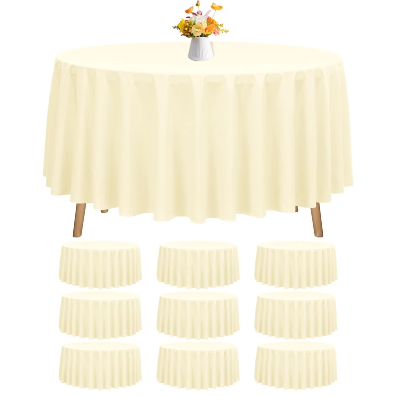 FXKS 10 Pack Round Tablecloth Beige Tablecloths 90 Inch,Circle Polyester Table Cloth,Washable Fabric Stain and Wrinkle Resistant Premium Round Table Cover for Wedding Parties Banquet Reception Dining