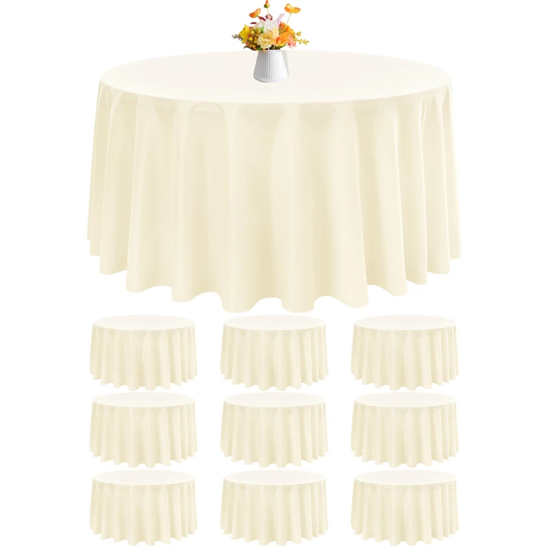 10 Pack Round Tablecloth Beige Tablecloths 120 Inch,Circle Polyester Table Cloth,Washable Fabric Stain and Wrinkle Resistant Premium Round Table Cover for Wedding Parties Banquet Reception Dining