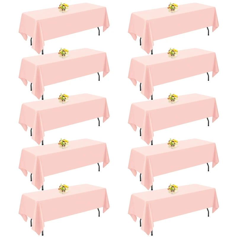 FXKS 10 Pack Pink Tablecloth 60 x 102 Inch,Rectangle 6 Foot Table Cloth,Wrinkle Resistant Washable Fabric Tablecloth,Polyester Table Cover for Dining Buffet Party and Wedding