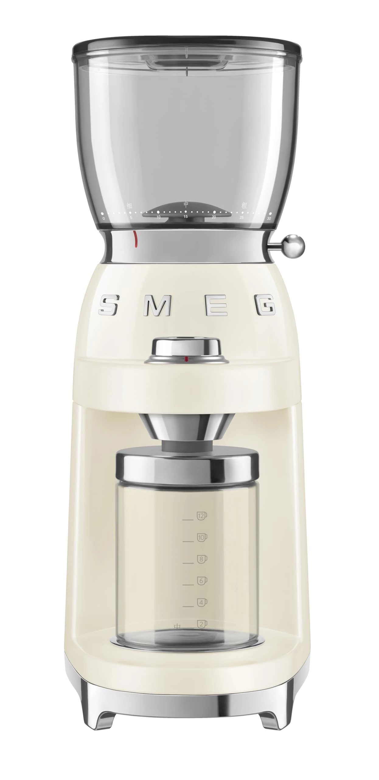 Smeg CGF11CRUK 50’s Style Design Electric Coffee Grinder with Conical Burrs, 30 Bean Grinding Levels, 150W, Cream