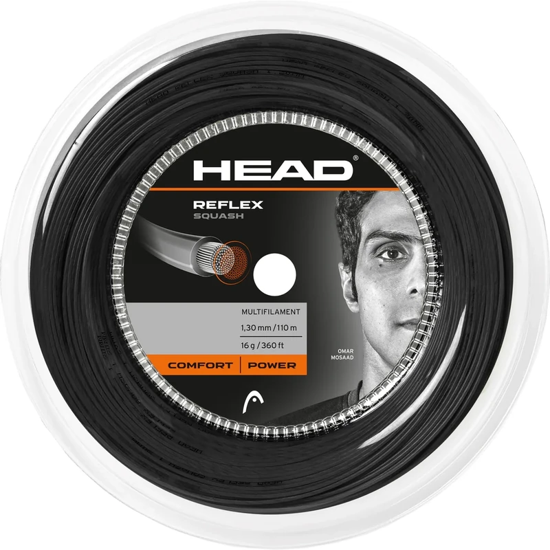 HEAD Reflex 16 1.30mm Squash 110M Reel, Black 18