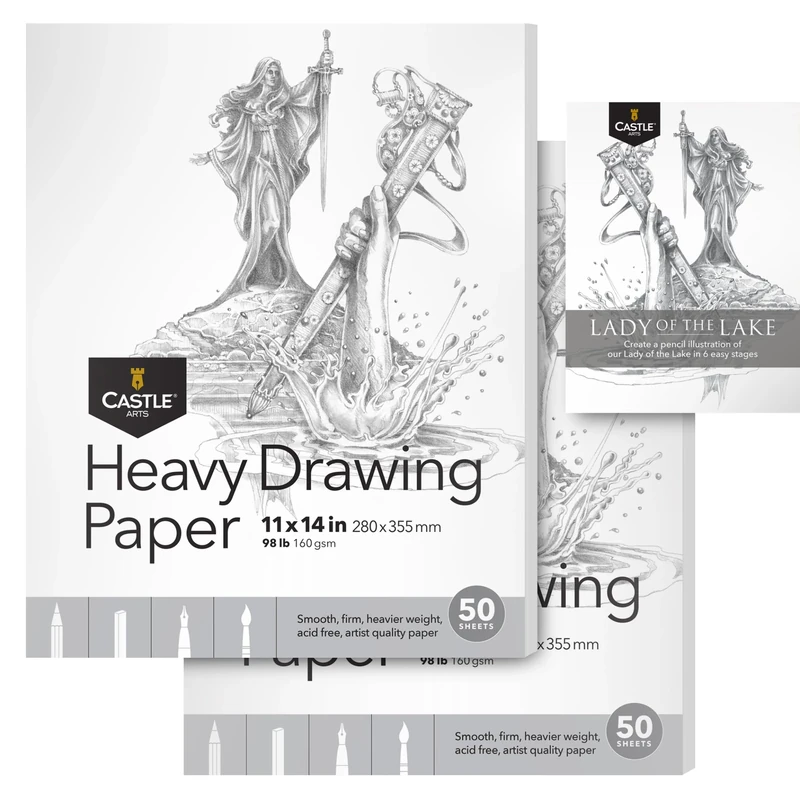Castle Art Supplies Heavy Drawing Sketchpad Paper 11 x 14in | 2-Pack | 50 Sheets Each (160gsm/98lb) Extra White, Smooth Artist Paper | Acid Free | The Go-to Pad for All Artists (11 x 14, 2-Pack)