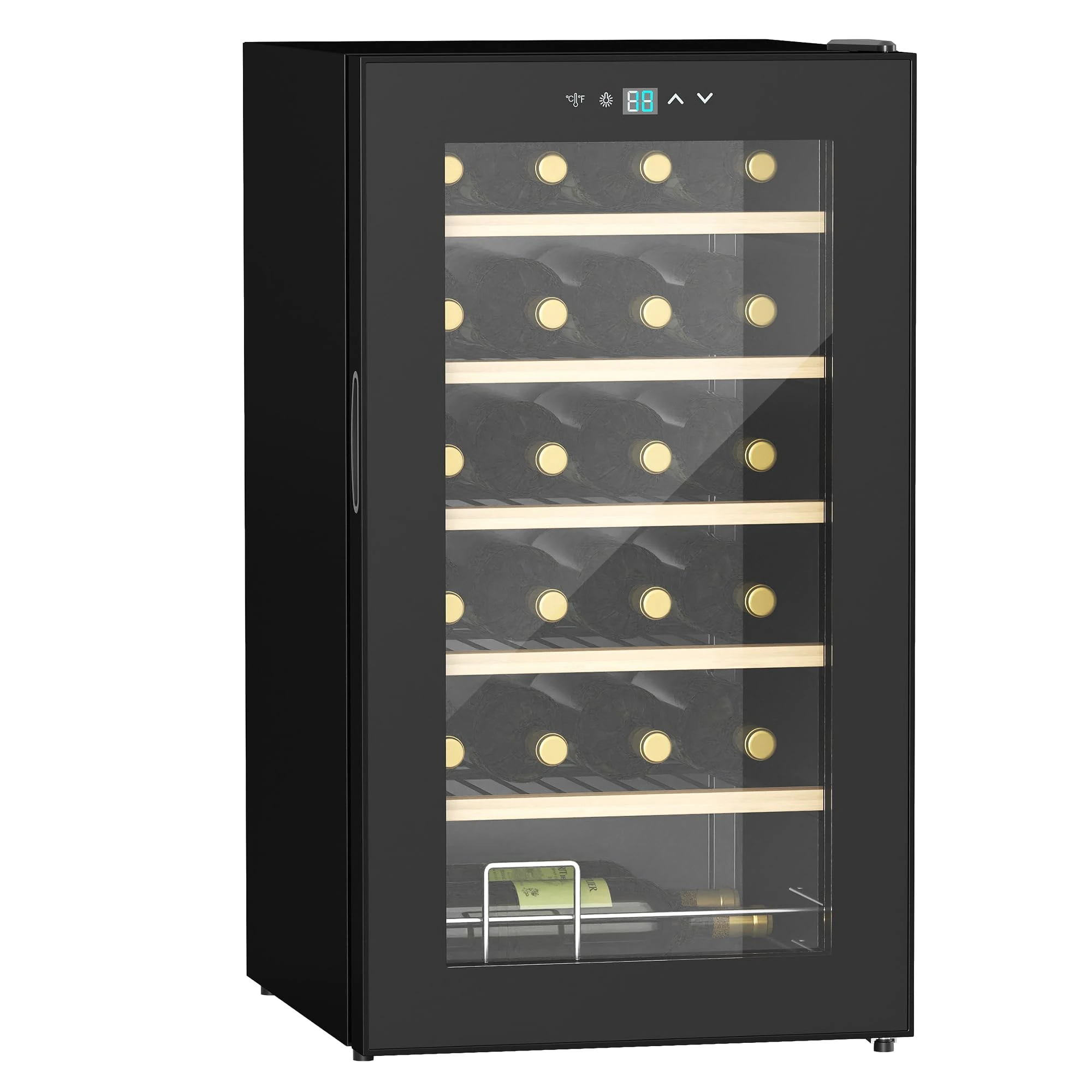 HOMCOM 24 Bottle Wine Fridge, 65 Litre Capacity, 43cm Freestanding Wine Cooler Fridge with Glass Door, LED Light, Digital Touch Screen, Temperature Control, Black