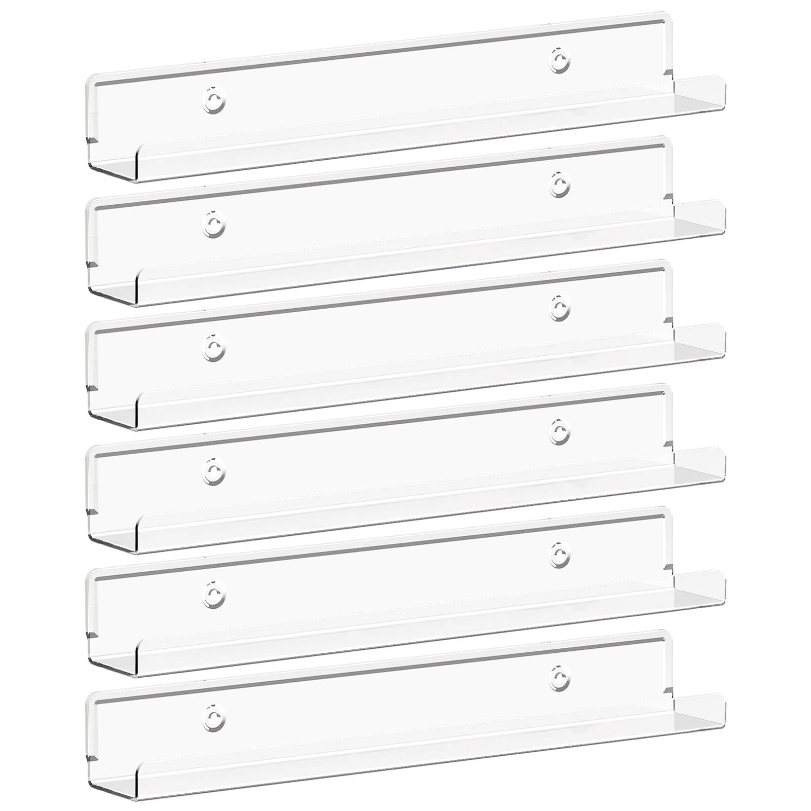 Lifewit Floating Shelves for Vinyl Record, 6 Pack 12" Clear Plastic Wall Shelf Room Decor for Book/Photo/Picture/Makeup Display in Bedroom, Living Room, Bathroom Storage and Organization