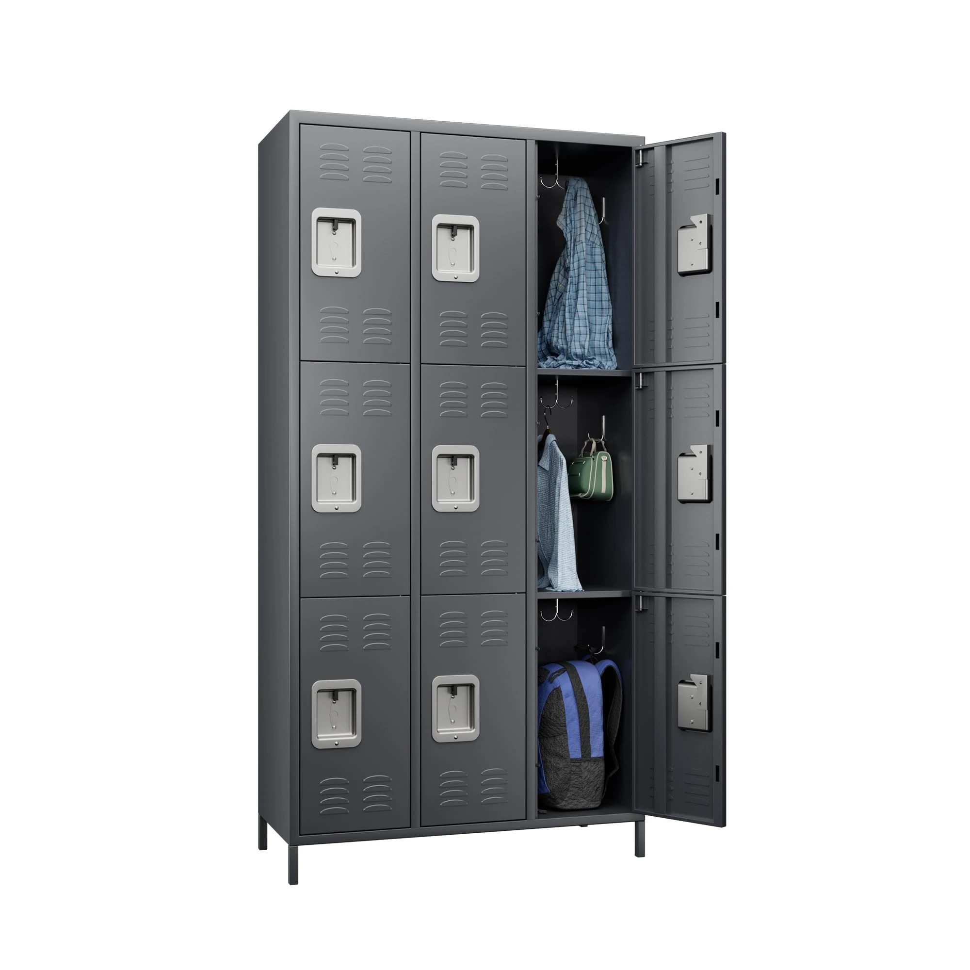 SUPEER Storage Locker Combination, 9 Doors Industries Metal Locker with 18 Hooks for School Office Gym Home Employees Staff Sundries Room W35.43*D15.7*H72(Dark Gery)