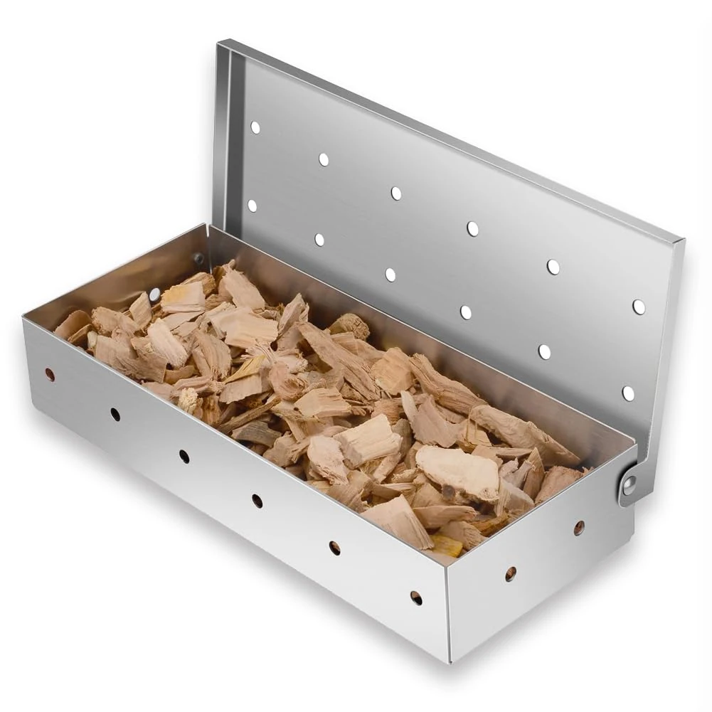 BBQ Smoker Box For Smoking: Stainless Steel BBQ Grilling Smoky Flavor Grilled Meat and Fish For Gas, Electric Or Charcoal BBQ Grill