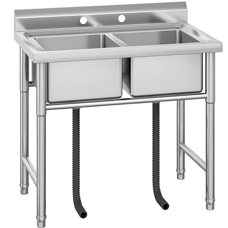 YITAHOME Kitchen Commercial Restaurant Sink Portable Floorstanding Catering Sink Stainless Steel Outdoor Double Bowl Station Utility for Hotel Home Bar Laundry Room Basement Garage