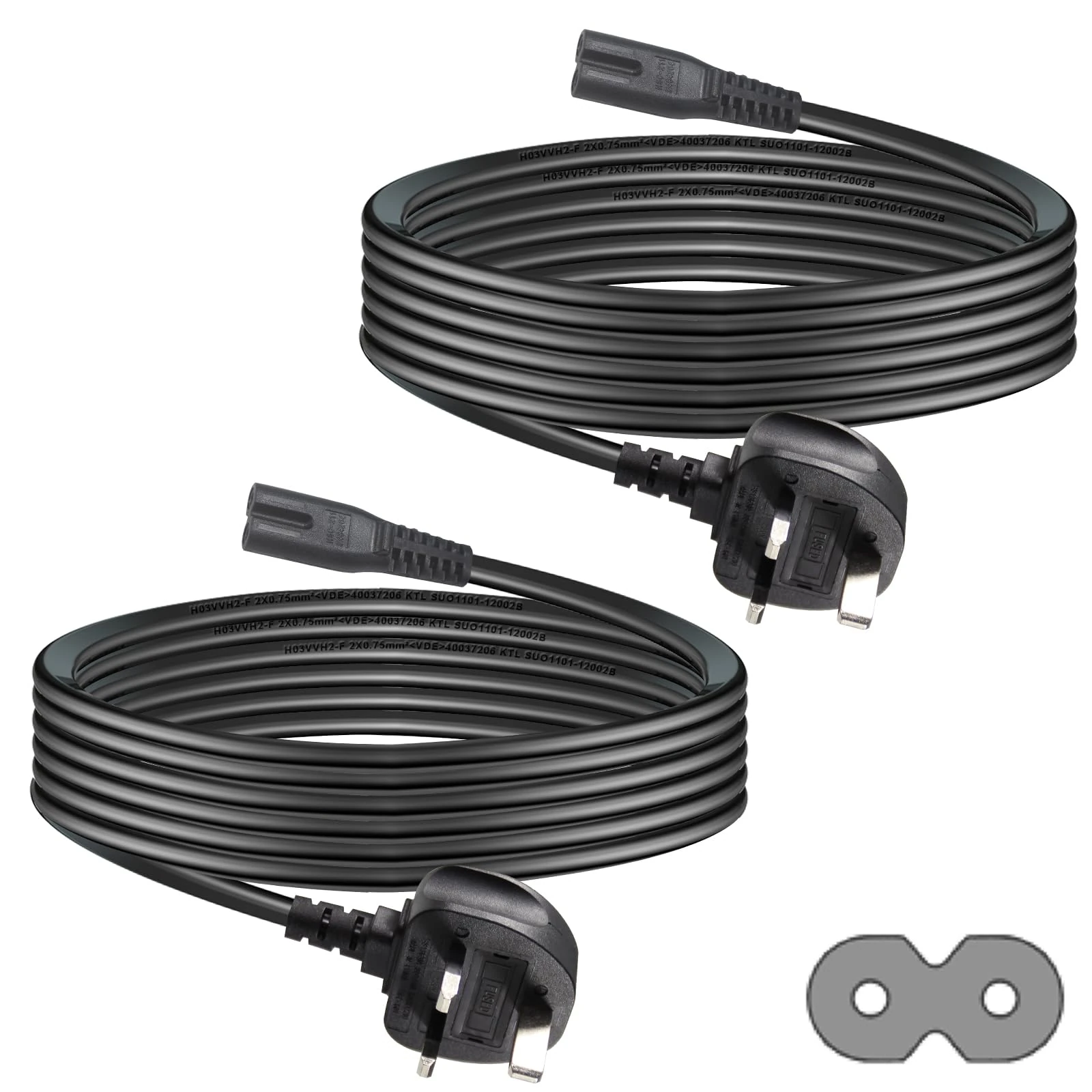 2pin mains power lead 5M, 2-pack Figure 8 2 Pins Mains C7 UK TV Plug Power Supply Cord Cable Lead BS1363 to IEC 60320C7 Compatible with PS4 PS5 LED LCD Smart TV Monitor Printer