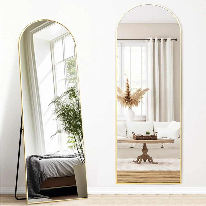 Melodieux Bogen Full Length Mirror 161 x 52 cm Large Freestanding Gold Aluminium Frame Dressing Mirror Wall Mounted for Living Room Bedroom