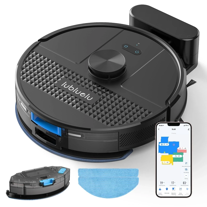 Lubluelu Robot Vacuum Cleaner with Mop, 5500Pa Robot Vacuum with 2.5L Self Emptying Station, Hands-Free Up to 60 Day, LiDAR Navigation, WiFi/App/Alexa Robot Vacuum for Pet Hair (68 Black)