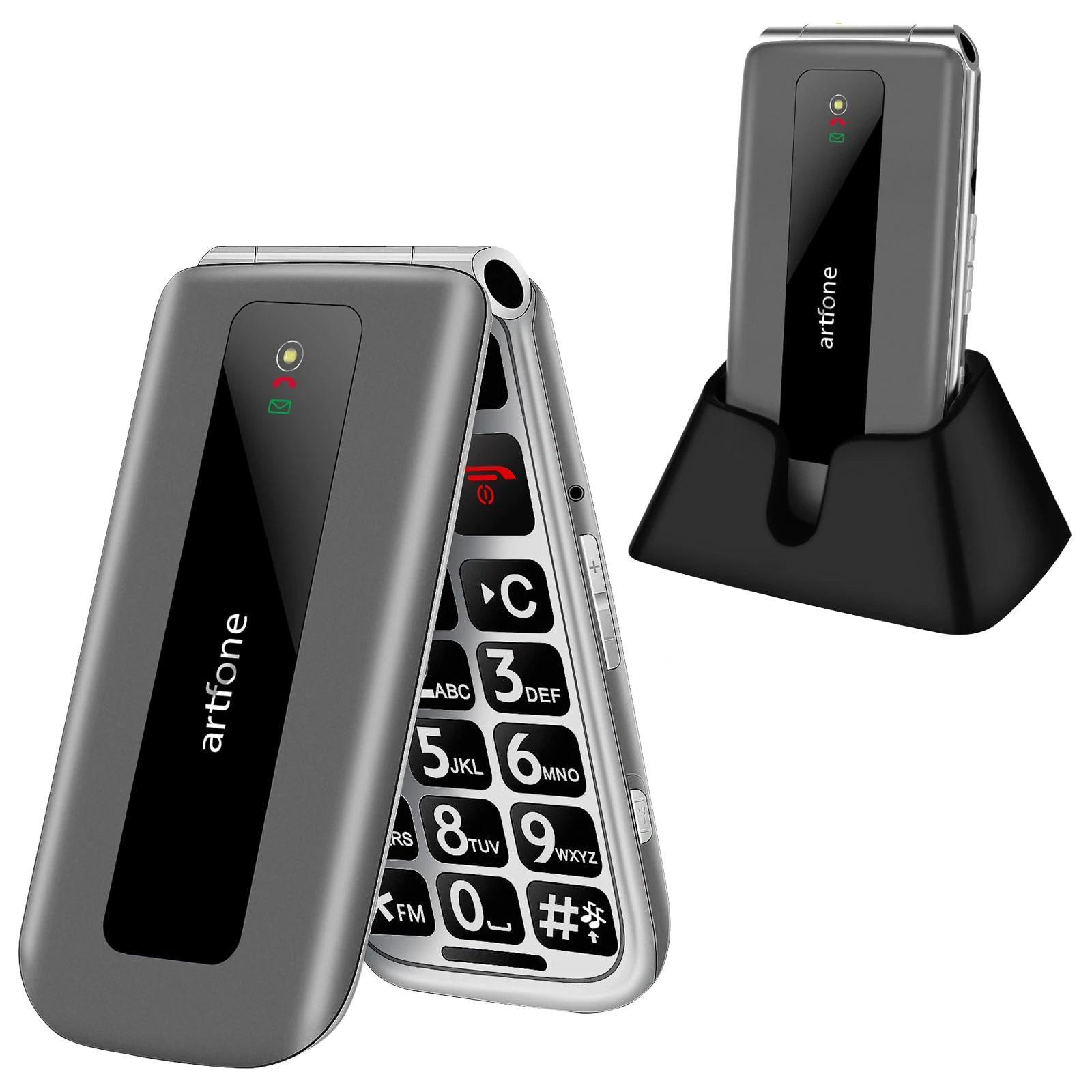 artfone F30 4G Unlocked Basic Mobile Phone for Seniors丨Flip Phone丨SIM Free Big Button Senior Mobile Phone丨2.4" Display丨 SOS Button丨Speed Dial丨Charging Dock丨Bluetooth丨Torch丨1300mAh Battery -Silver Grey