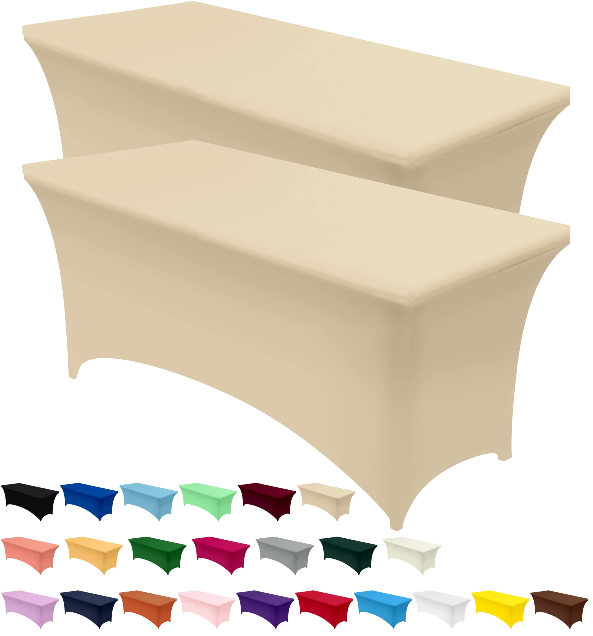 Utopia Kitchen Spandex Table Cloth 2 Pack [6FT, Champagne] Tight, Fitted, Washable and Wrinkle Resistant Stretch Rectangular Patio Table Cover for Event, Wedding, Banquet & Parties [183Lx76Wx76H] cm