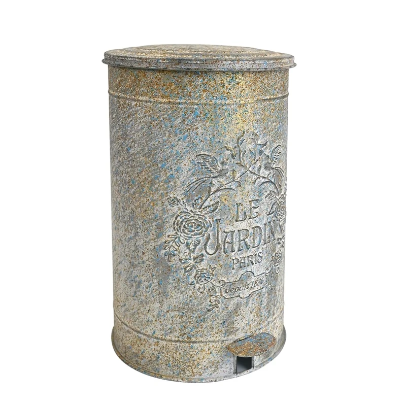 Handmade Grey Metal Garden Kitchen Waste Pedal Bin "Le Jardin" Vintage Look Unique Chic HA1302