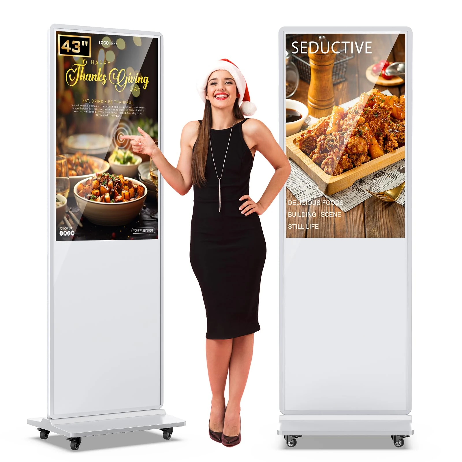 QIXZOCV 43 Inch Digital Signage Touchscreen Kiosk LCD Screen Indoor Floor Standing Advertising Display Totem Interactive Display Poster Android System with Auto Media Player-White