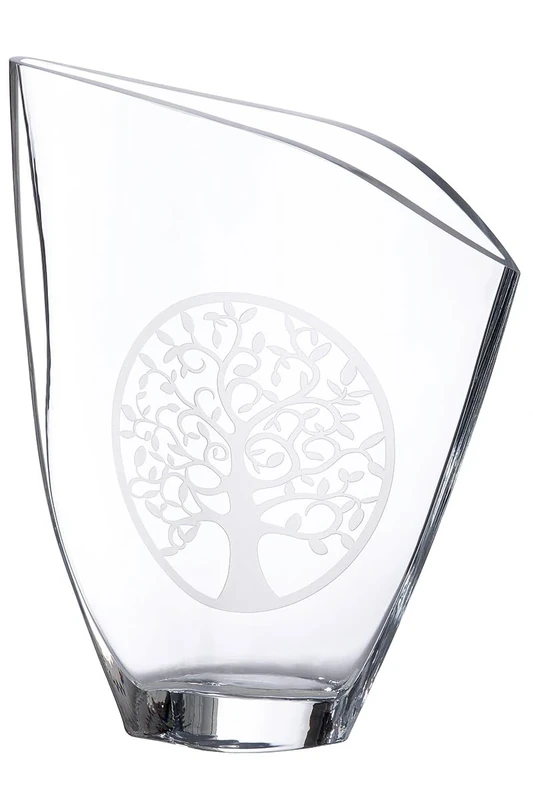 GILDE GLAS art Decorative Glass Flower Vase with Tree of Life Motif, Modern Decoration, Living Room Gift for Women, Colour: Transparent, Height 33 cm