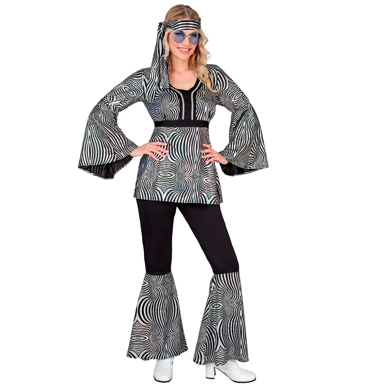 WIDMANN 70s Groovy Disco Fever Costume Set - Silver & Black