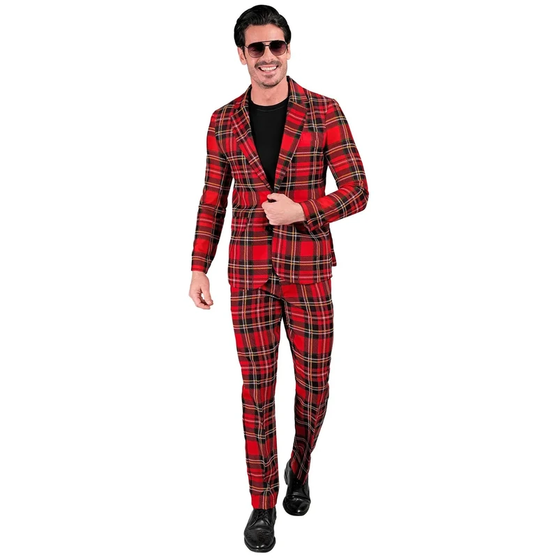 Widmann - Costume Fashion Suit, Tartan Pattern, Jacket and Trousers, Showman, Scotland, Disco Fever, Casino Theme Party
