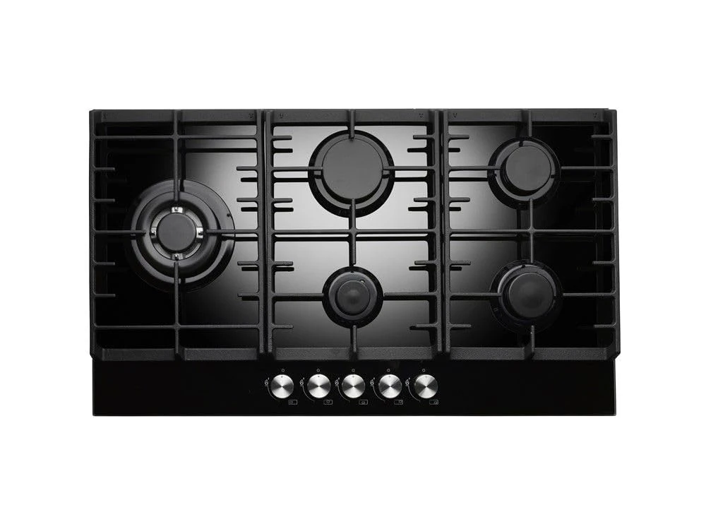 Teknix Signature Collection SCGH91B 90cm Gas Hob with 3.8Kw Wok Burner - Black Glass