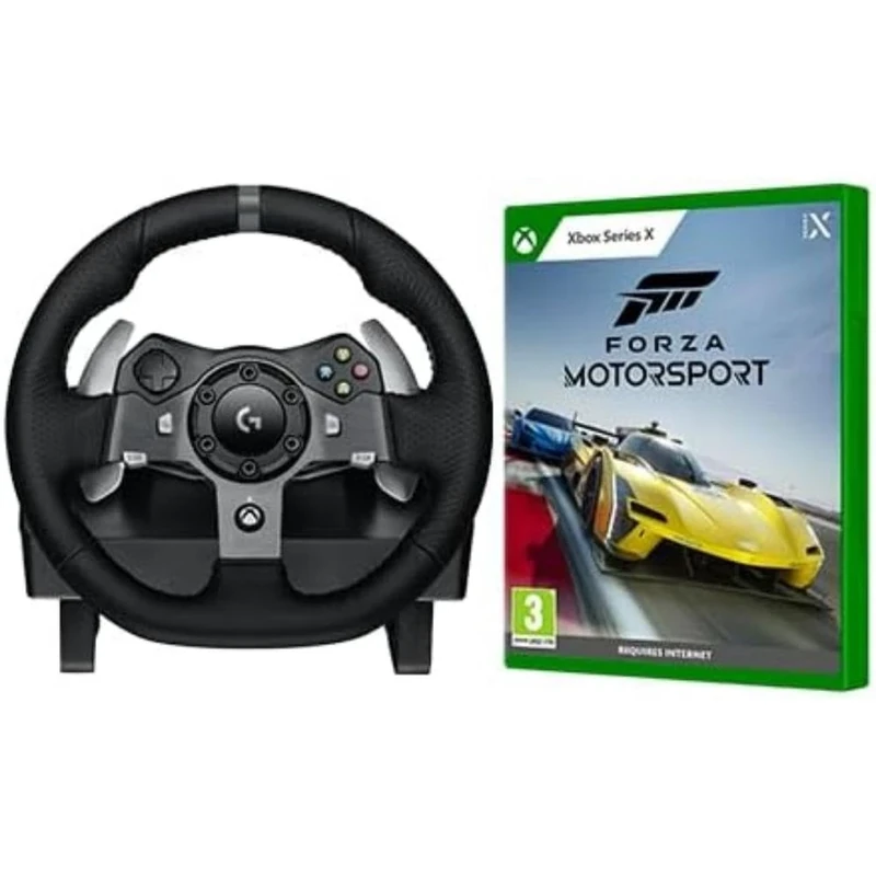 Logitech G920 Driving Force Racing Wheel and Floor Pedals, Real Force Feedback, Stainless Steel Paddle Shifters, Leather Cover - Black + Forza Motorsport Game English EMEA Blu-ray Xbox Series X,Xbox