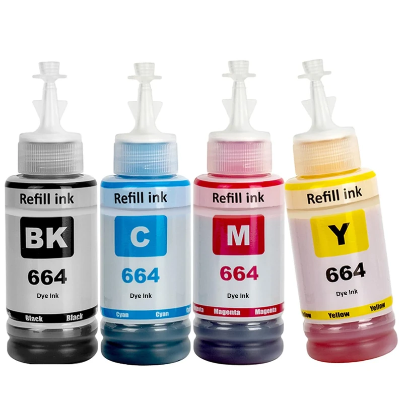 664 Ink Compatible with epson 664 T664 Refill Ink Bottle Multipack for ET-2500 ET-2550 ET-2600 ET-2650 ET-3600 ET-4500 ET-4550 ET-14000 ET-15000 ET-16500 L100 L110 L200 L210(4-Pack BK/C/M/Y)