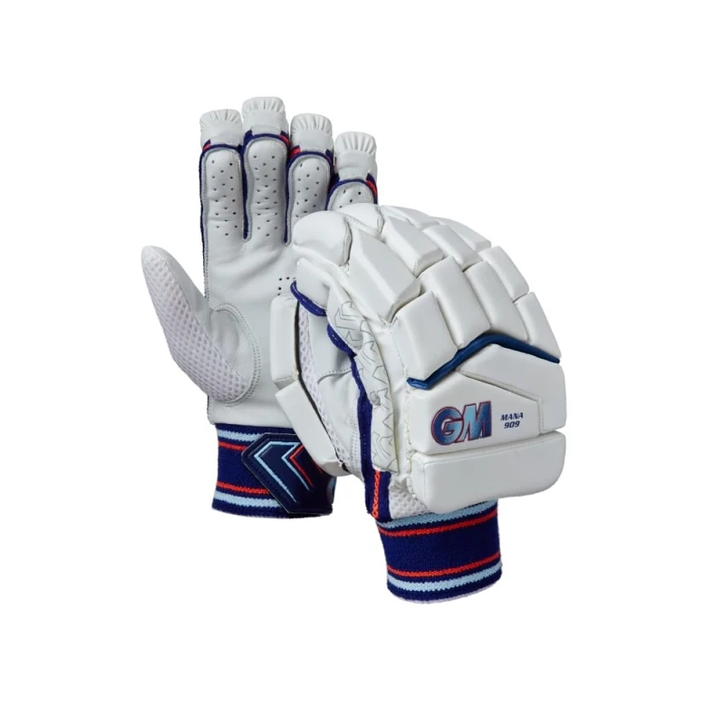 Gunn & Moore GM Cricket Batting Gloves | Mana 909 | Engineered Offset Finger Splits | Calf Leather Palm | Adult Left Handed | Approx Weight per Pair 350 g, White