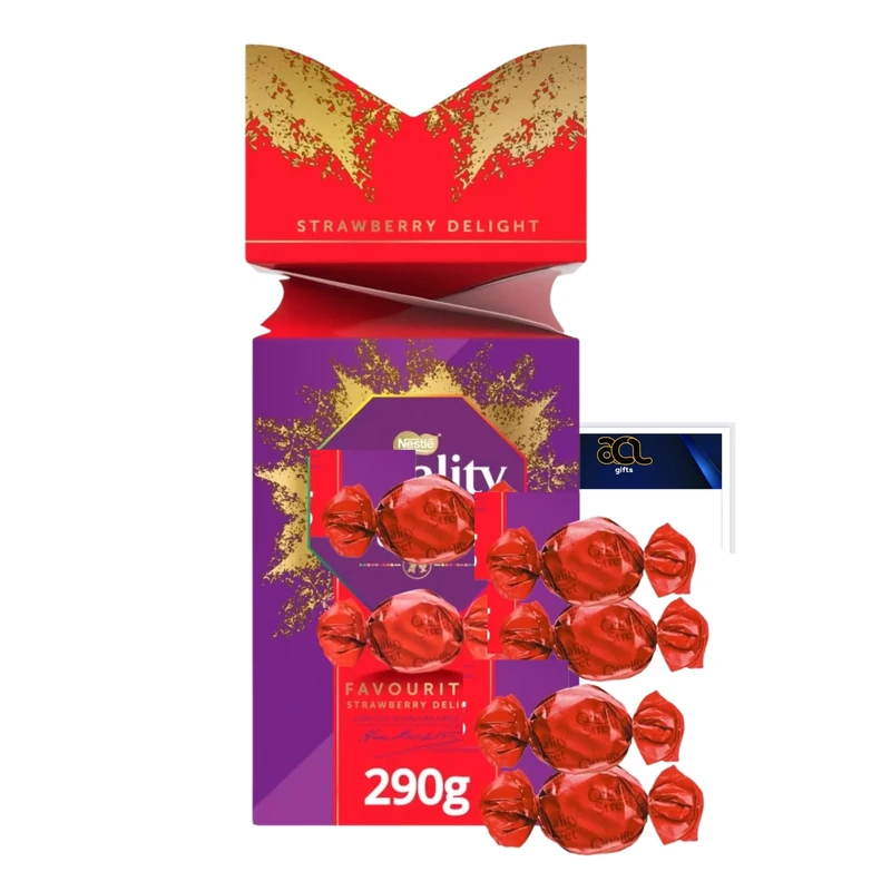 Strawberry Delight Chocolates - Strawberry Creme Coated In Dark Chocolate - Christmas Chocolate Crackers Gift Box (Red)