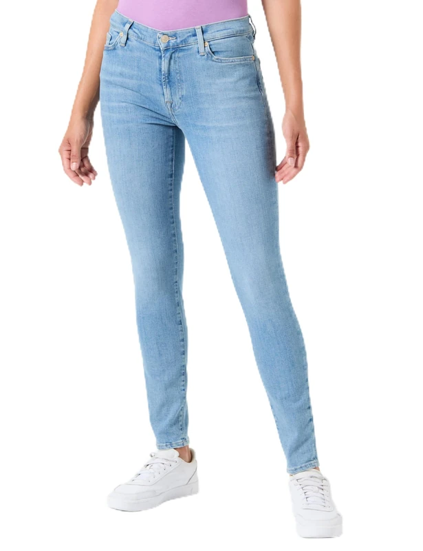 7 For All Mankind Women's HW Skinny Slim Illusion Intro Jeans, Light Blue, W25