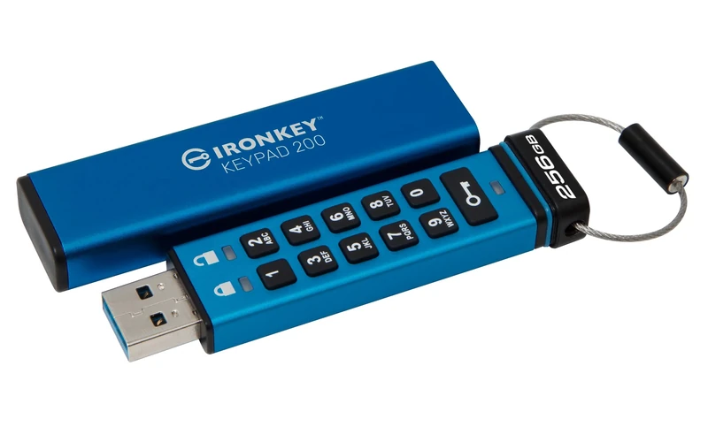 Kingston IronKey Keypad 200 Type -A hardware-encrypted USB Flash Drive FIPS 140-3 Level 3 (Pending) with XTS-AES 256-bit Hardware Encryption - IKKP200/256GB