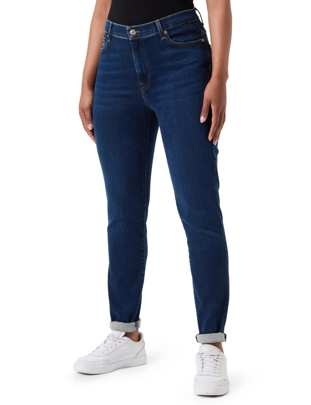 7 For All Mankind Women's HW Skinny SliIllLeg Jeans, Dark Blue, W27