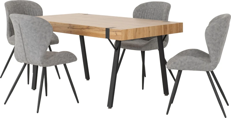 Seconique Treviso with 4 Quebec Dining Chairs in Light Oak Effect/Grey Pu