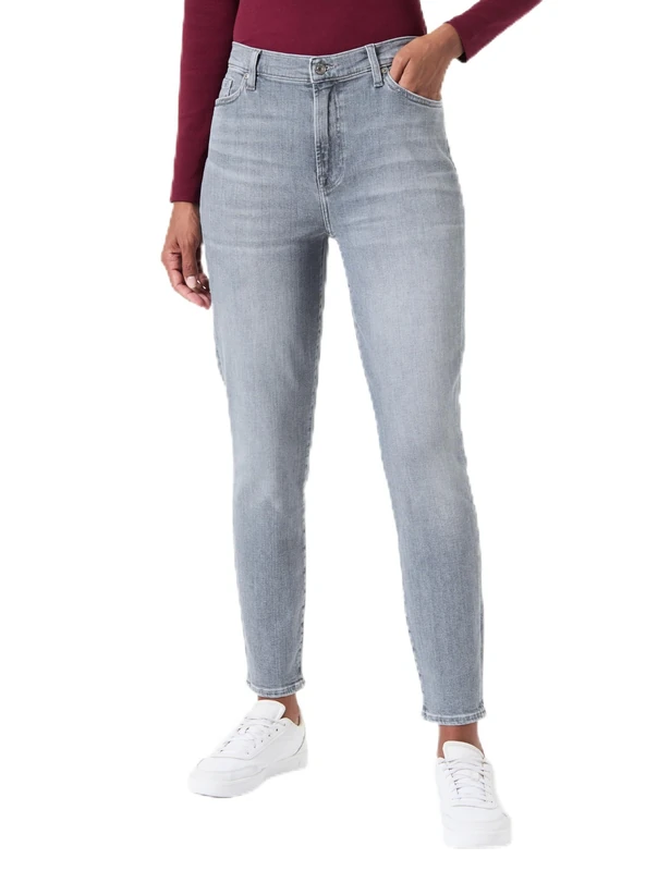 7 For All Mankind Women's HW Skinny SliIllRun Jeans, Grey, 4