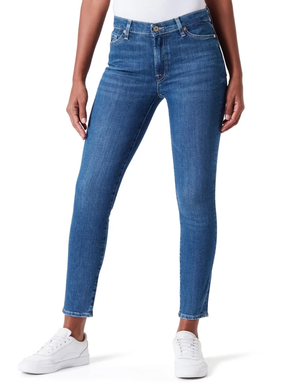 7 For All Mankind Women's HW Skinny SliIllSat Jeans, Mid Blue, 6