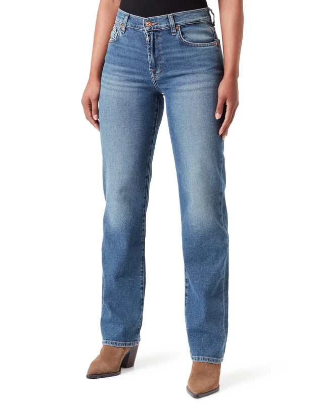 7 For All Mankind Women's Ellie Straight LuxVinSeaLev Jeans, Dark Blue, W26