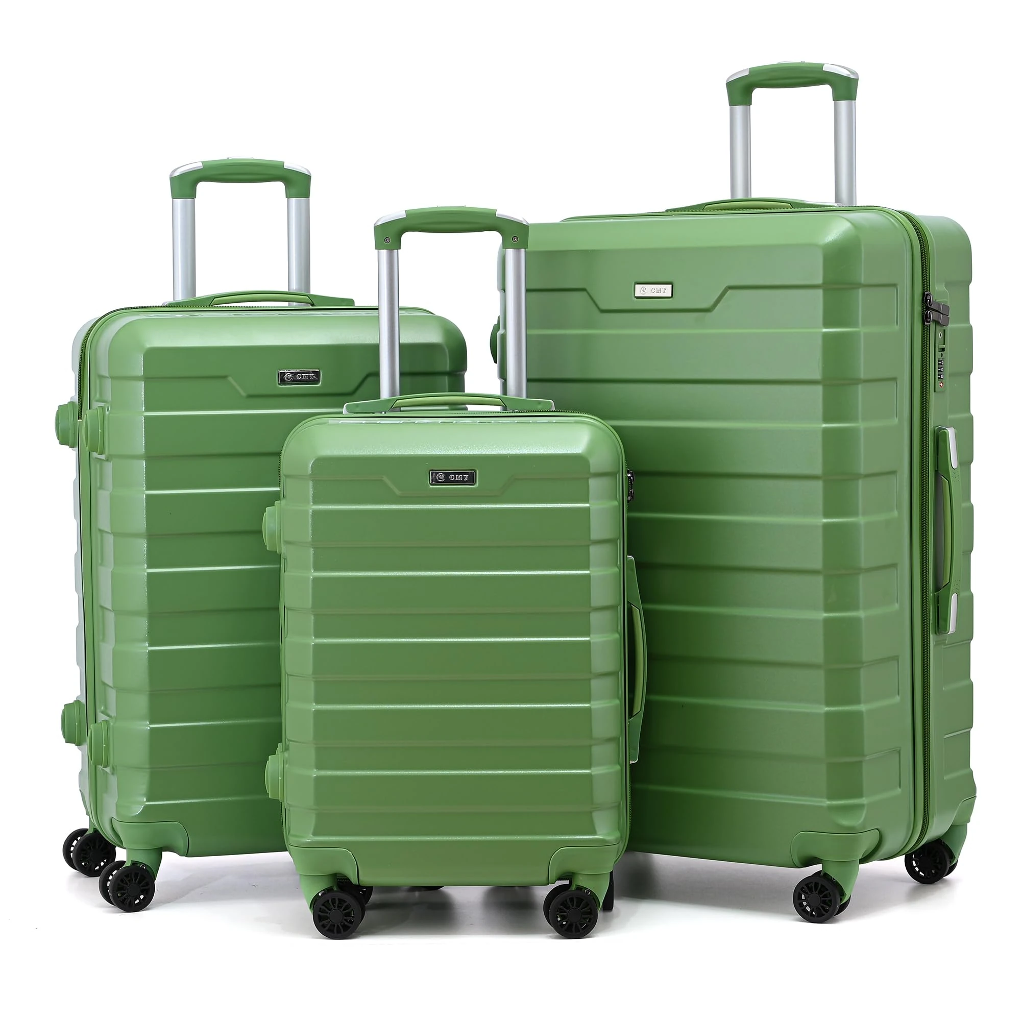 RMW Suitcase Large Medium Cabin Size | Hard Shell | Lightweight | 4 Dual Spinner Wheels | Trolley Luggage Suitcase | Hold Check in Luggage | TSA Combination Lock (Army Green, 3 Piece Full Set)