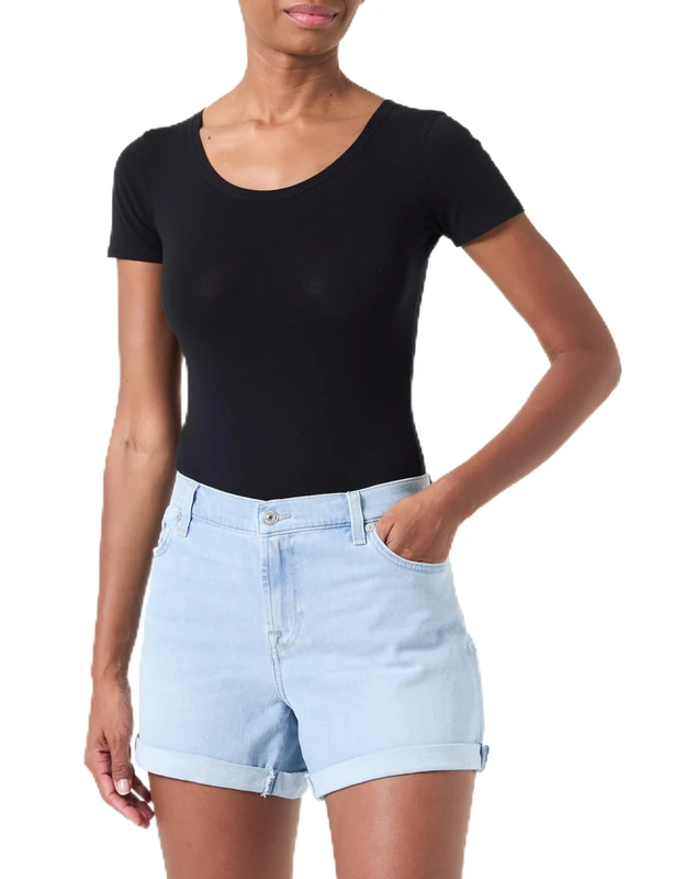 7 For All Mankind Women's MID ROLL Shorts Soul Denim Shorts, Light Blue,