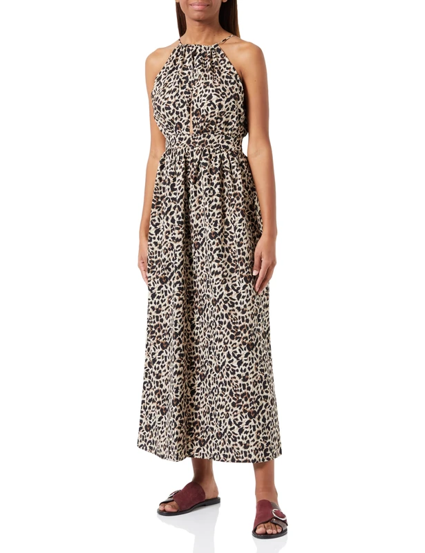 caspio Women's Leopard Print Maxi Dress, Beige Leo, XS