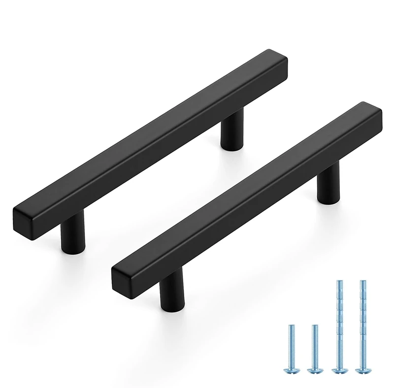 Joy Decor 60 Pack 4 Inch Matte Black Square Cabinet Handles Stainless Steel Cabinet Hardware Pulls for Kitchen and Drawers with 6-2/5 Inch Overall Length