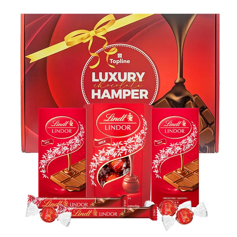 Lindt Milk Chocolate Hamper for Birthday Gifts - Lindor Assortment of 200g Smooth Truffles, 2 x 100g Chocolate Bars & 2 x 38g Treat Bars. Great Chocolate Gift for Mothers Day, Fathers Day, Christmas