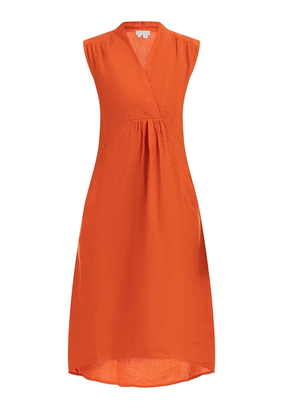 LEOMIA Women's Linen midi Dress, Orange, S