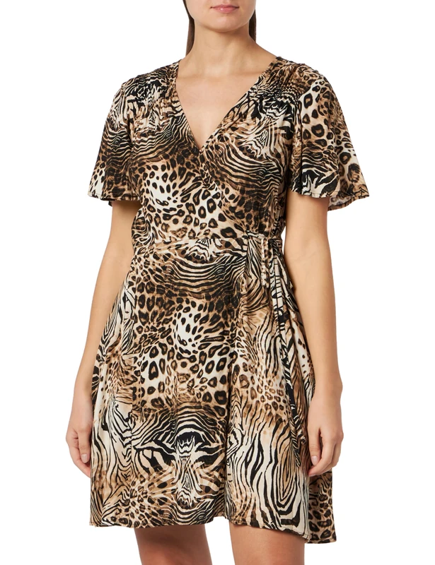 NALLY Women's Mini Dress with Animal Print, Beige, L - Image 1