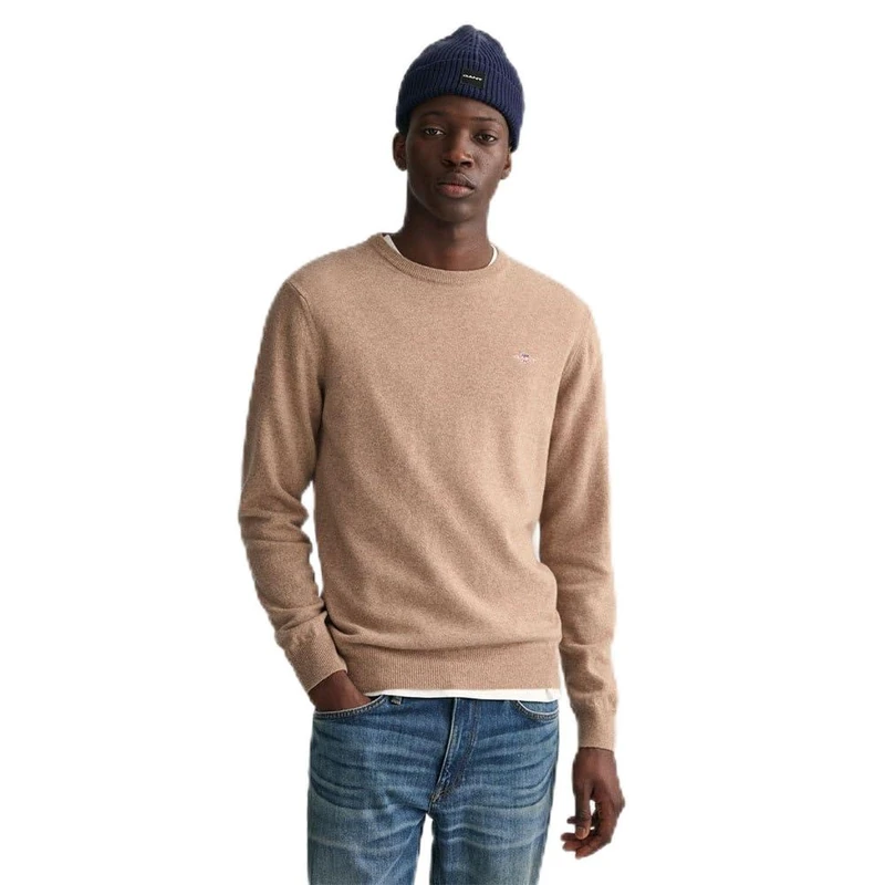 GANT Mens Superfine Lambswool Sweatshirt Blue, Dk. Sand Melange, XL