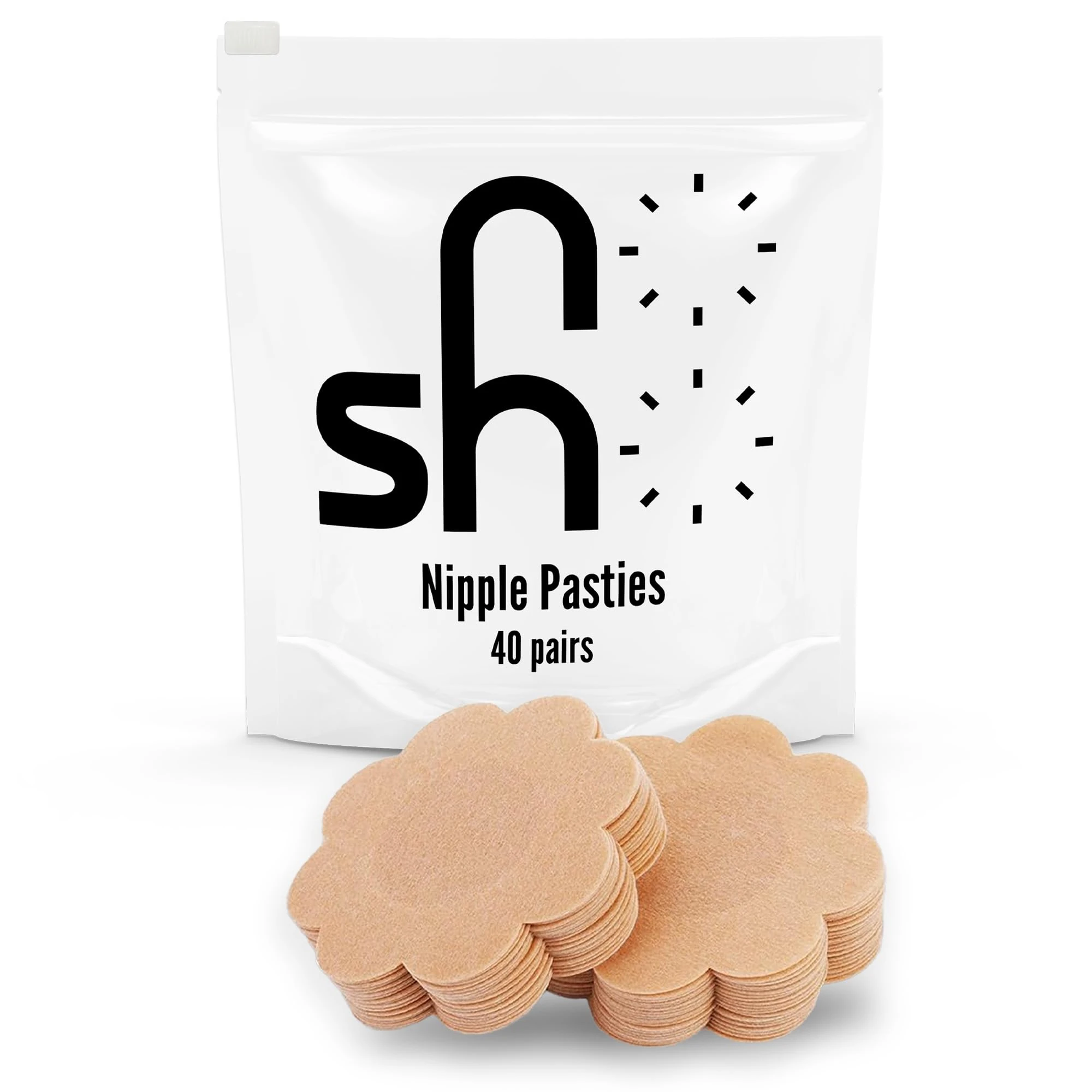 NoSho Nipple Pasties - Invisible and Long-Lasting Adhesive Covers for Women | 40 Pairs, Nude
