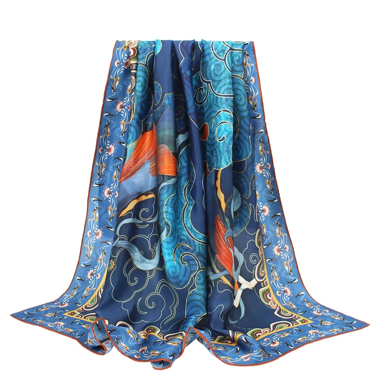 ANDANTINO 100% Silk Scarf 43" Large Square Lightweight Headscarf& Shawl–Women Hair Wraps-With Gift Packed, Brown&blue, Large